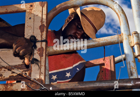Aboriginal stockman, outback Australia Foto Stock