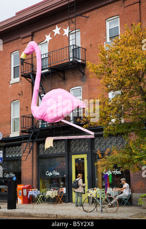 Cafe Hon con fenicottero rosa ispirati da Baltimore native John Waters nel quartiere Hampden Baltimore, Maryland USA Foto Stock