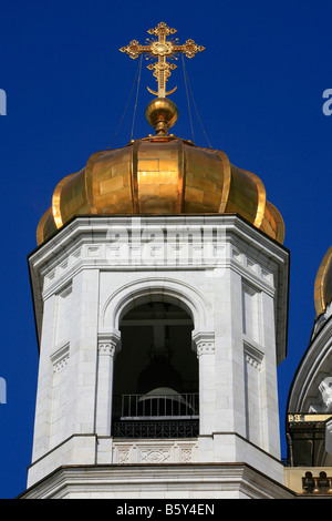 Il campanile della cattedrale di Cristo Salvatore (più alto cristiano ortodosso di chiesa nel mondo) a Mosca, Russia Foto Stock