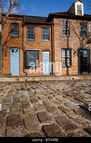 Le strade in ciottoli di Fells Point waterfront di Baltimore, Maryland Foto Stock