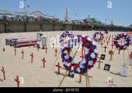 Arlington West a Santa Monica Beach come visto 26 Maggio 2008 Foto Stock