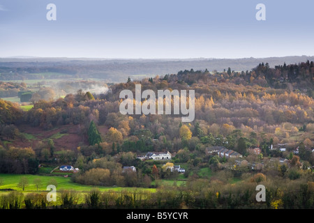 Vista dal Box Hill, Dorking, Surrey in Inghilterra Foto Stock