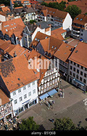 Tetti rossi veduta aerea città di Hamelin Germania Foto Stock