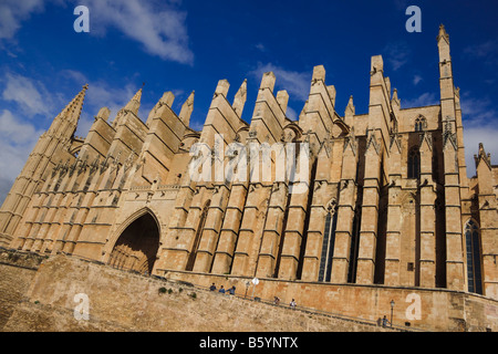 Palma de Mallorca cattedrale di La Seu sud aspetto con Portal del Mirador Foto Stock