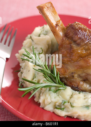 Lenta gambo arrosto di agnello a molla con Champ Foto Stock