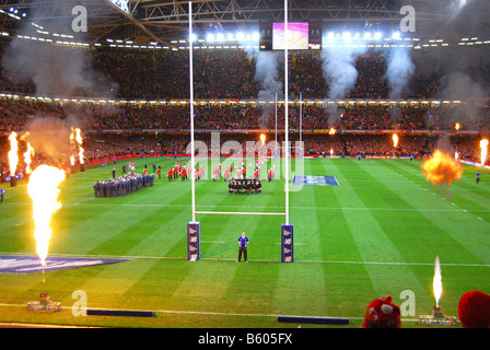 Pre-match intrattenimento, All Blacks vs Galles partita di rugby, Millenium Stadium di Cardiff, Galles, Regno Unito Foto Stock