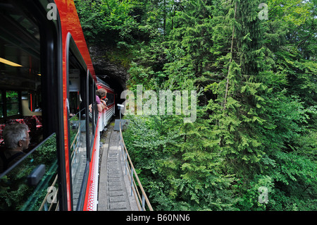 Tunnel, Cog Railway, Monte Rigi, Vitznau, il cantone di Lucerna, Svizzera, Europa Foto Stock