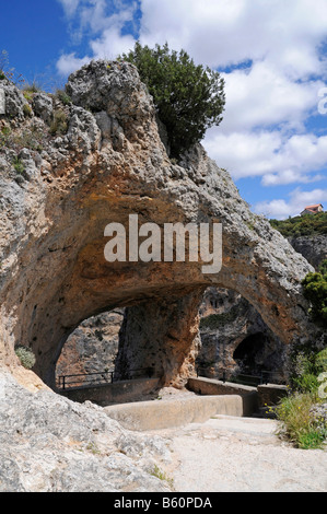 Ventano del Diablo, del diavolo la finestra, formazione di pietra, Lookout Point, Cuenca, Castilla la Mancha, in Spagna, Europa Foto Stock