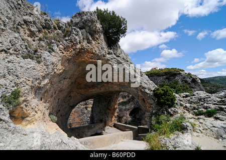 Ventano del Diablo, del diavolo la finestra, formazione di pietra, Lookout Point, Cuenca, Castilla la Mancha, in Spagna, Europa Foto Stock