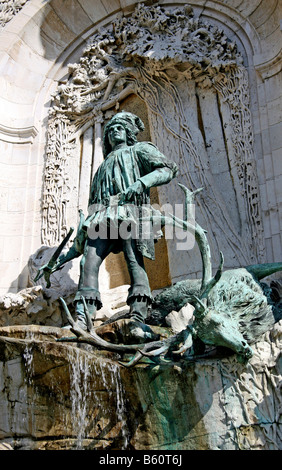 Matthias fontana di fronte al Castello di Buda, Budapest, Ungheria, Europa Foto Stock