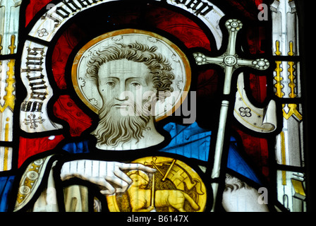 Saint in una finestra della Chiesa, Sant'Andrea, Cattedrale Gotica del Duomo, pozzi, Mendip, Somerset, Inghilterra, Gran Bretagna, Europa Foto Stock