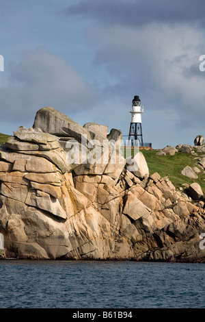 Peninnis capo faro dal mare St Marys Isole Scilly Foto Stock