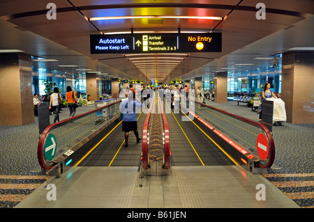 Tapis roulant presso l'Aeroporto Changi di Singapore, Sud Est asiatico Foto Stock