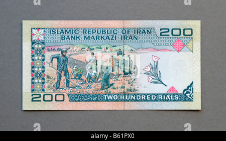 Iran 200 Duecento Rial nota banca Foto Stock