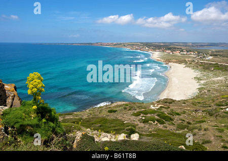 Spiaggia di sabbia di San Giovanni nella penisola del Sinis, Sardegna, Italia, Europa Foto Stock