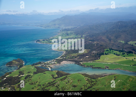 Port Puponga e Golden Bay Nelson regione Isola del Sud della Nuova Zelanda antenna Foto Stock