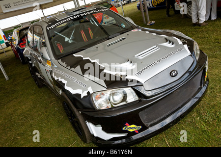 2003 Hyundai Accent WRC EVO 3.5 nel paddock di Goodwood Festival of Speed, Sussex, Regno Unito. Foto Stock