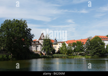 Lago Burgsee in Bad Salzungen, Rhoen, Turingia, Germania, Europa Foto Stock