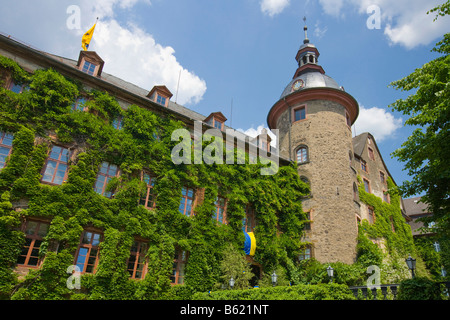 Facciata ricoperta, Castello di Laubach, residenza del conte zu Solms-Laubach, Laubach, Hesse, Germania, Europa Foto Stock