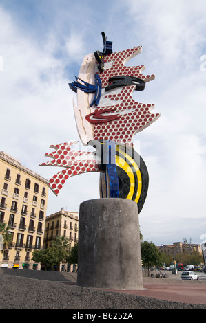 "Barcellona testa'. Roy Lichtenstein scultura in Barcellona. Foto Stock