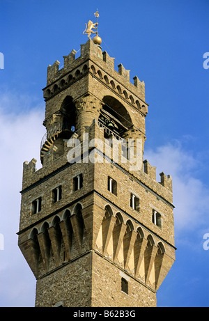 Torre di Palazzo Vecchio, Firenze, Firenze, Toscana, Itlay, Europa Foto Stock