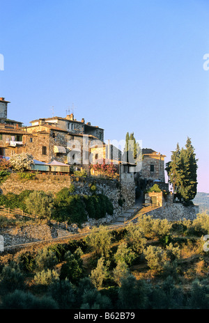 Il piccolo paese vinicolo di Montefioralle, Chianti, Firenze, Firenze, Toscana, Italia, Europa Foto Stock