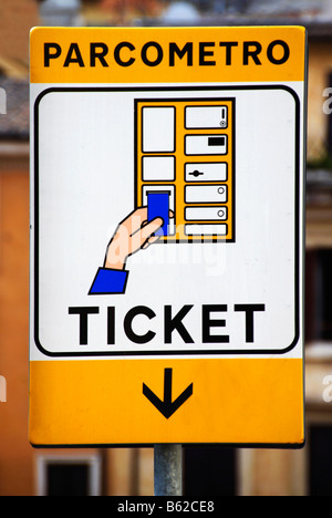 Biglietto parcometro, parchimetro segno, Roma, Italia, Europa Foto Stock
