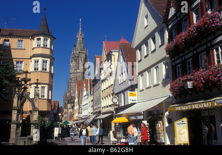 Wilhelmstrasse , Marienkirche, Reutlingen, Svevo, Baden Wurttemberg, Germania Foto Stock