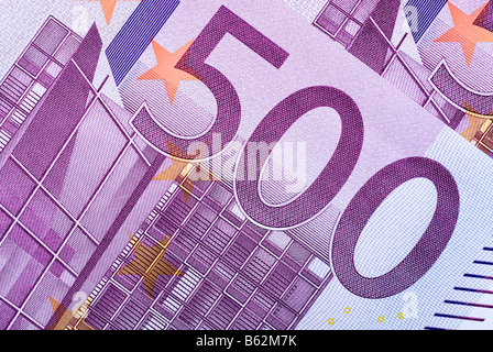 Close-up di una cinquecento di banconote in euro Foto Stock