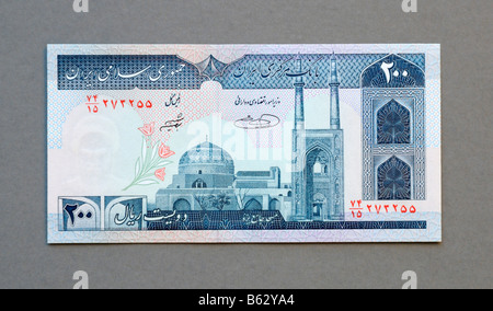 Iran 200 Duecento Rial nota banca Foto Stock