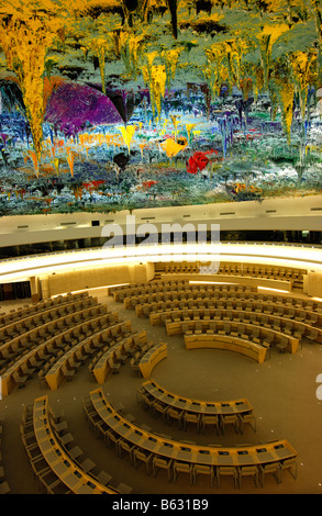 La scultura del soffitto di Miquel Barceló in materia di diritti umani e di alleanza di civiltà camera, Palais des Nations Ginevra Svizzera Foto Stock