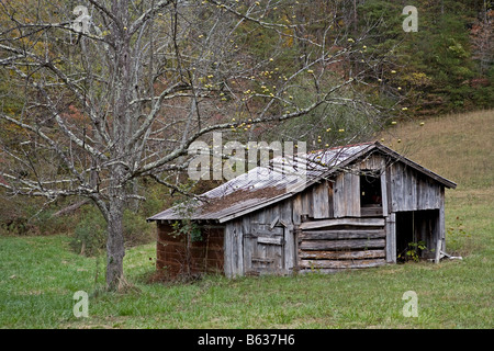 Il vecchio fienile in un campo di Fentress County Tennessee Foto Stock