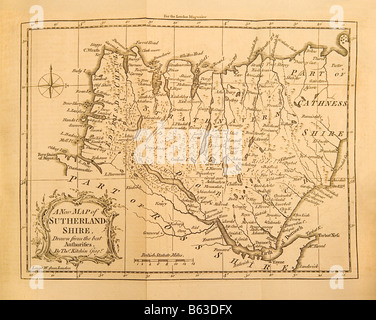 Una vecchia mappa del 1761 di Sutherlandshire contea in Inghilterra Foto Stock