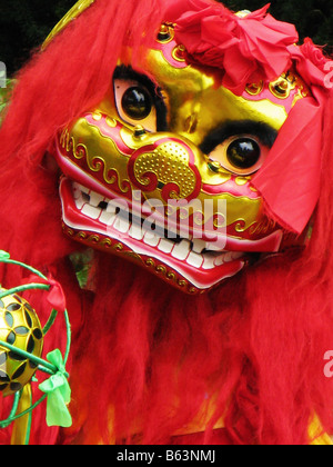 Anno Nuovo Cinese, Nuovo Anno Cinese Dragon, dancing costume rosso del drago rosso. Foto Stock