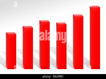 Un 3d red bar chart illustrazione che mostra profitti o la crescita Foto Stock