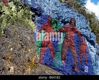 Mural De La Prehistoria Dos Hermanas Mogote Vinales Pinar Del Rio Provincia Cuba Caraibi Foto Stock