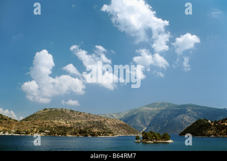 Vista di Vathi, Itaca, Grecia Foto Stock