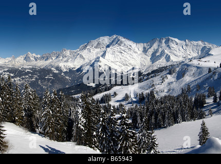 Massiccio del Monte Bianco dal Mont d'Arbois St Gervais Francia Foto Stock