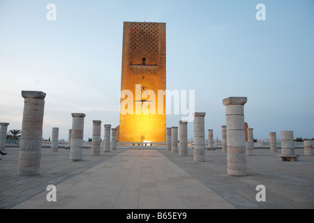 Torre Hassan, il Mausoleo di Mohammed V, Rabat, Marocco Foto Stock