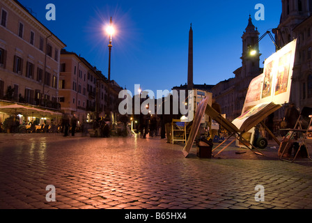 Piazza Navona a Roma di notte Foto Stock