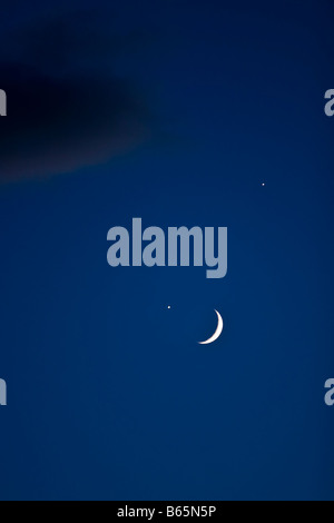 La luna e le stelle di notte Foto Stock