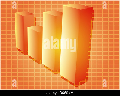 Tre d grafico a barre schema finanziario illustrazione su griglia quadrata Foto Stock