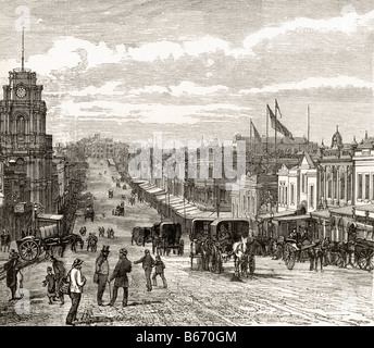 Bourke Street Melbourne Australia guardando ad est circa 1880 Foto Stock