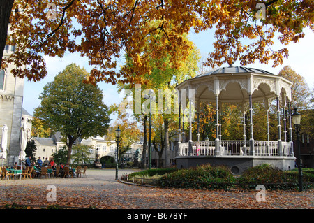 Bandstand con Munsterkerk in autunno Munsterplein Roermond Paesi Bassi Foto Stock