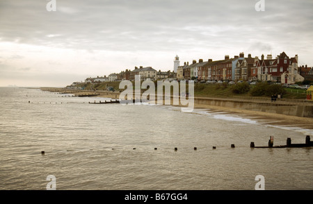 Southwold in inverno, dal molo, Suffolk, Inghilterra Foto Stock