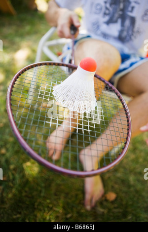 Badminton Birdie e raquet Foto Stock