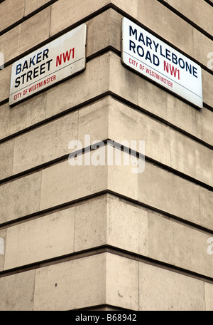 Regno Unito London Marylebone Road e baker street segnaletica stradale Foto Stock