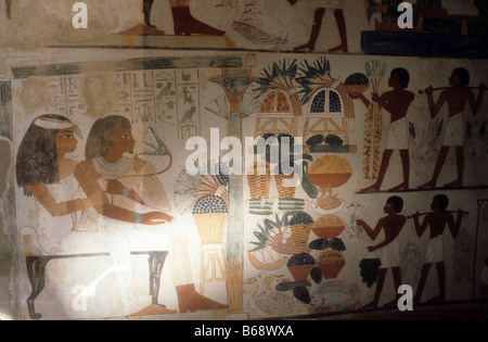 Pittura murale nella tomba di Nakht un graffietto tenendo premuto il titolo di astronomo di Amon presso il tempio di Karnak durante la XVIII dinastia il suo Foto Stock