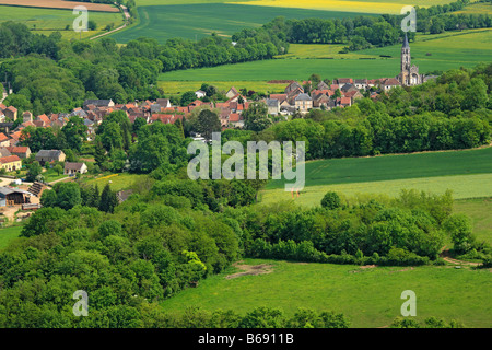 Bella vista dalla collina, paesaggio, panoramica, orizzonte, Vezelay, Borgogna, Francia Foto Stock