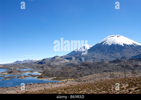 Vulcani Payachata Parinacota e Pomerape Andes Cile Foto Stock